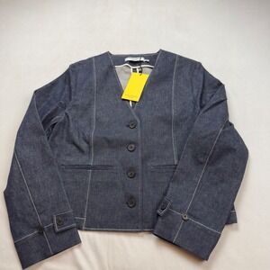 MM LaFleur Ayla Jacket Stretch Denim Midnight Wash VNeck Button Front Size 6 NWT
